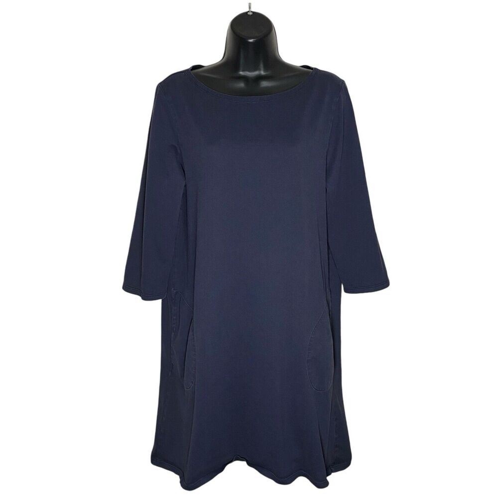 Garnet Hill Shirt Dress Womens Large 14 Blue Organic Cotton Stretch w Pockets